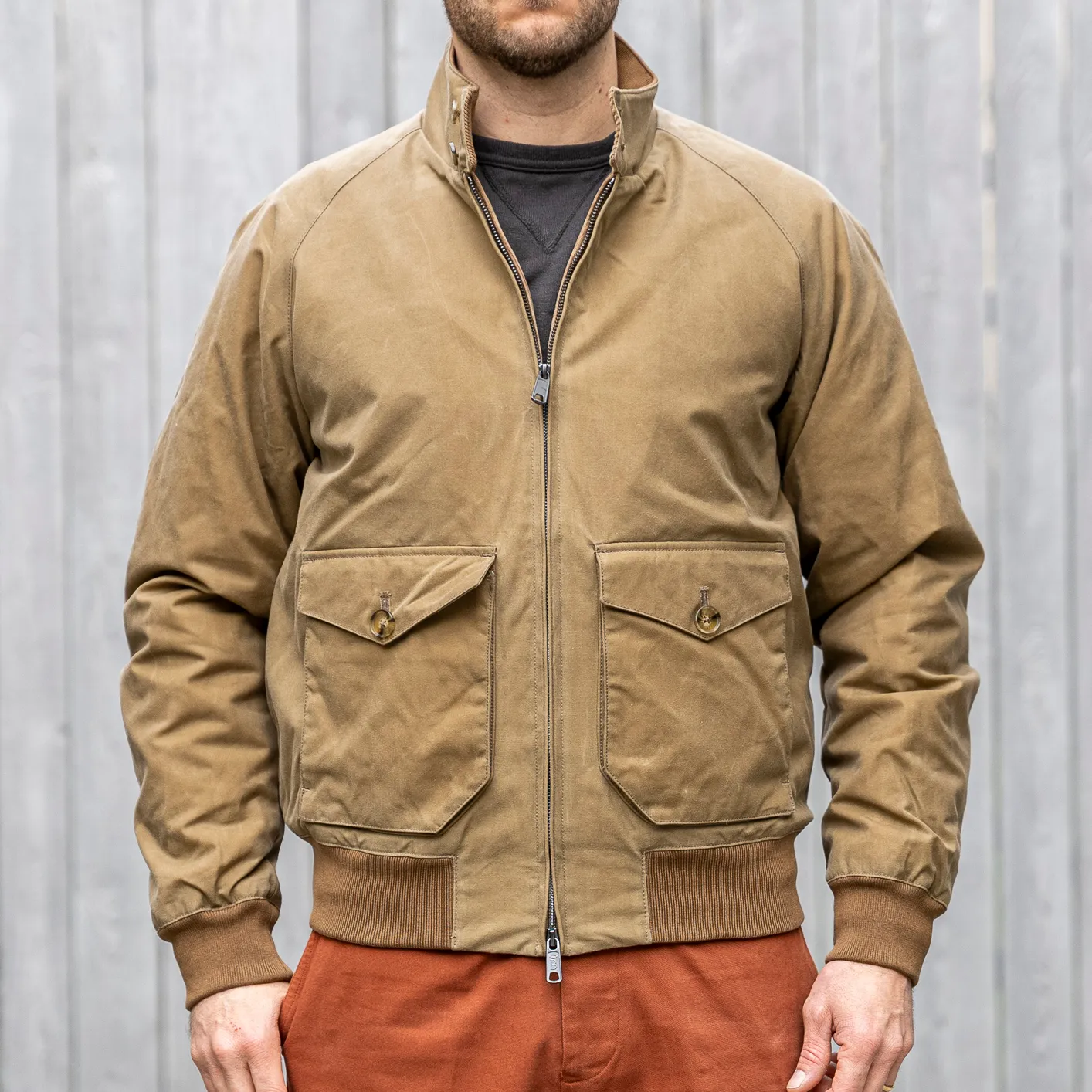 Baracuta G9 Waxed AF Pocket Jacket – Tan / Lined - Image 3