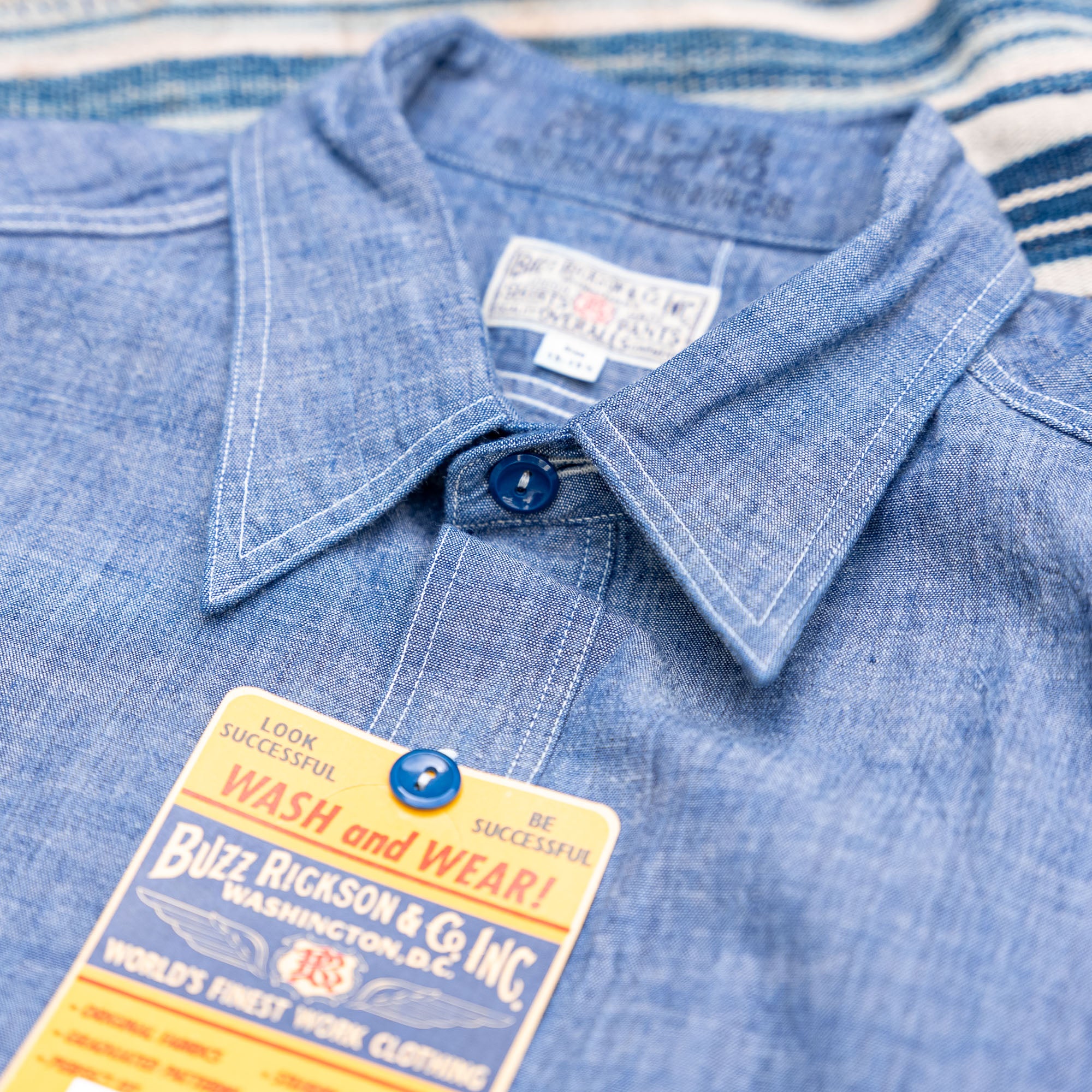 Buzz Rickson’s USN Selvedge Chambray Summer Shirt – Indigo Blue - Image 3