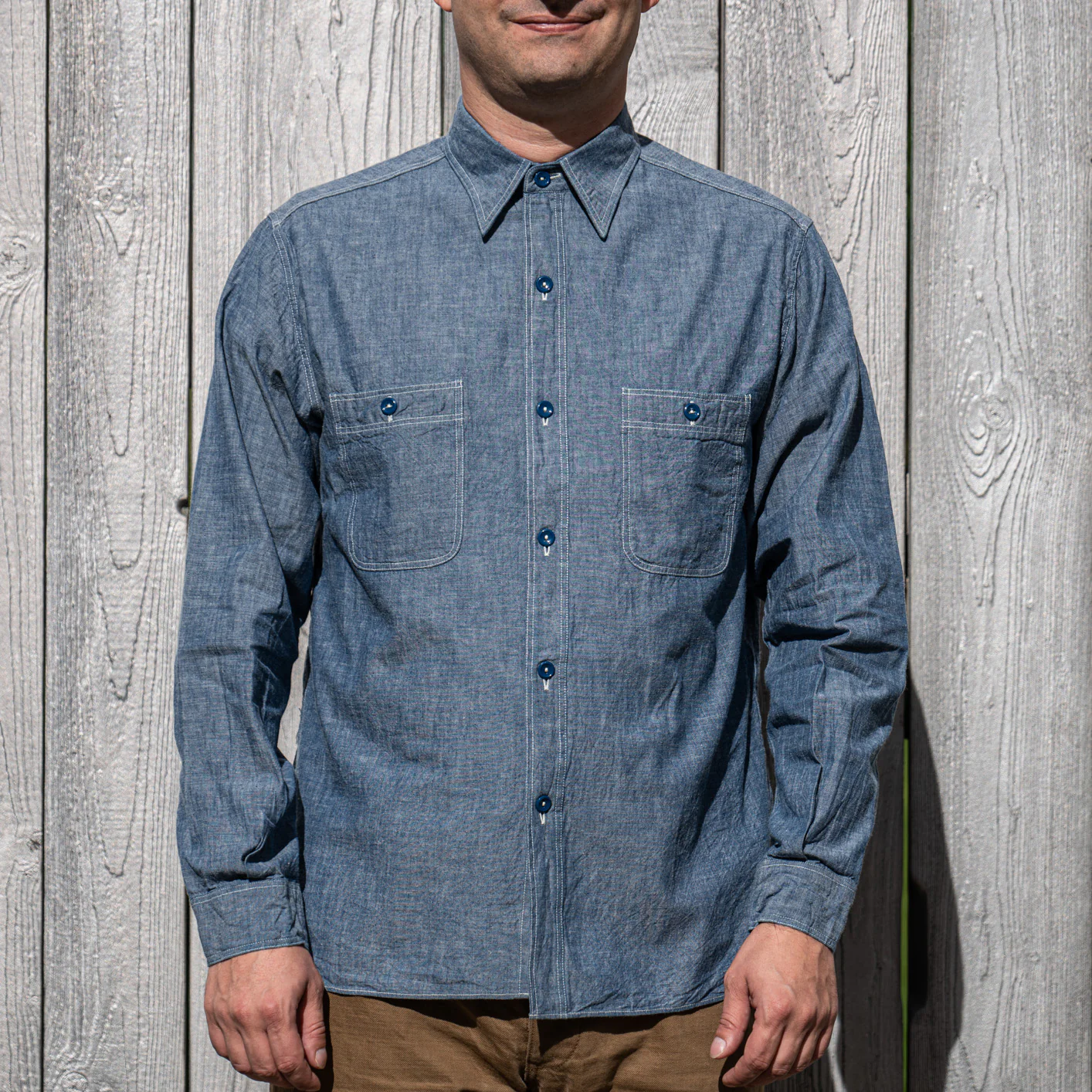 Buzz Rickson’s USN Selvedge Chambray Work Shirt – Indigo Blue - Image 3