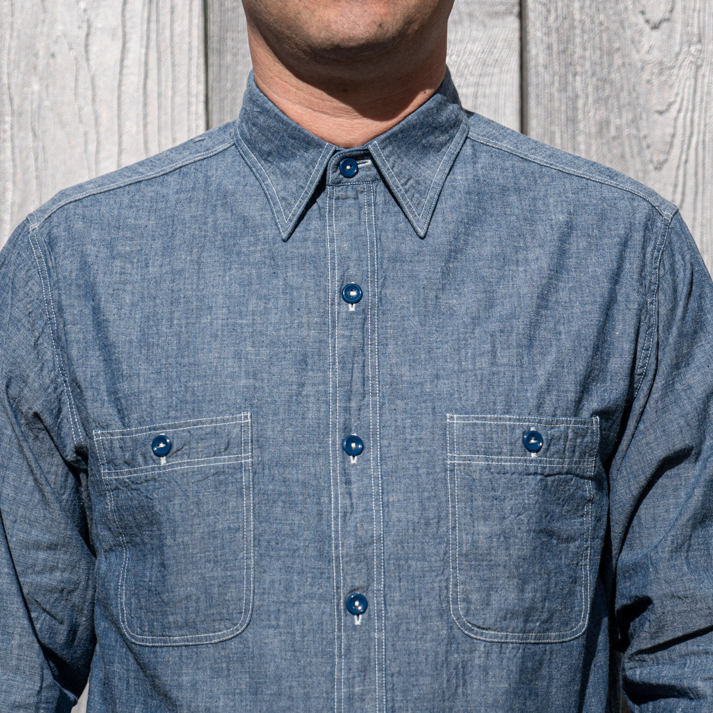 Buzz Rickson’s USN Selvedge Chambray Work Shirt – Indigo Blue - Image 4