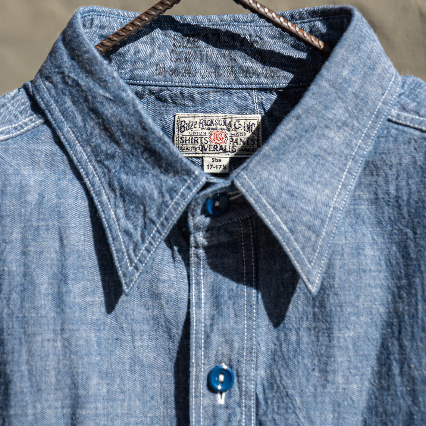 Buzz Rickson’s USN Selvedge Chambray Work Shirt – Indigo Blue - Image 6