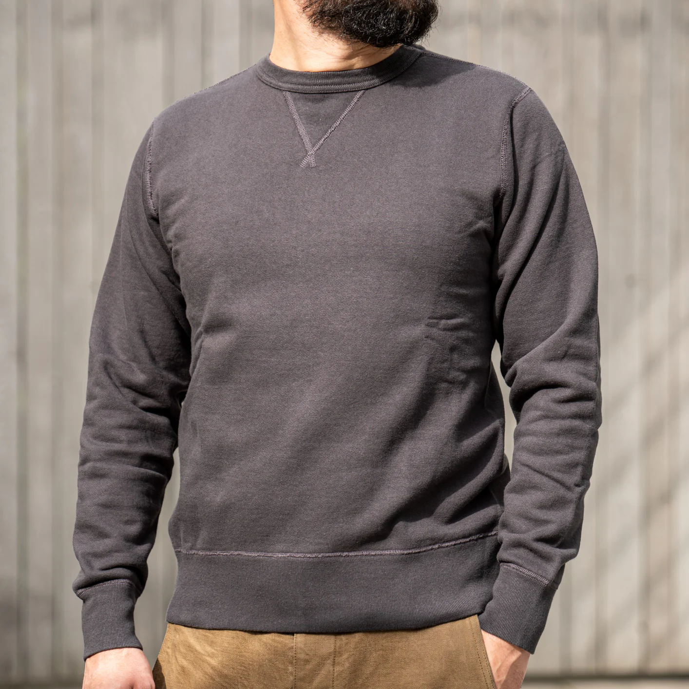 Buzz Rickson's 13oz Set-In Crew Sweat Shirt - Faded Black - Image 3