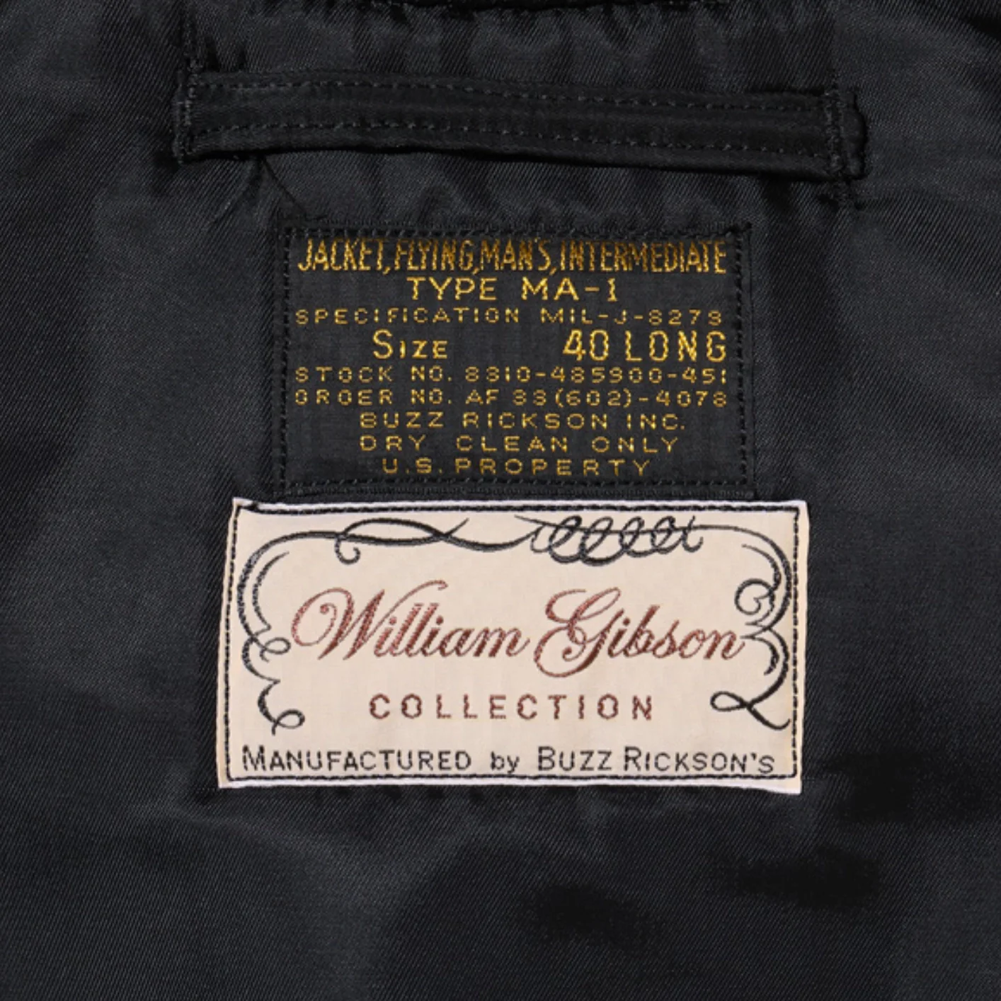 Buzz Rickson's X William Gibson MA-1 Flight Jacket - Slender Long / Black - Image 20