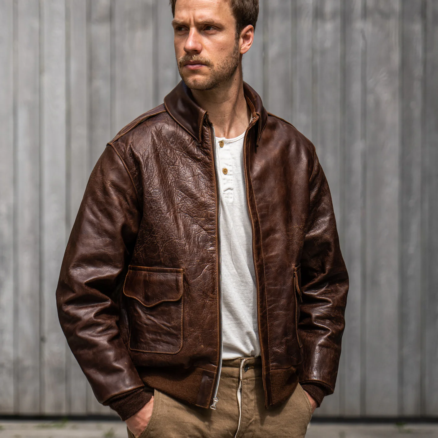 Eastman Leather A-2 “Pearl Harbor” Leather Jacket– American Walnut Horsehide - Image 3
