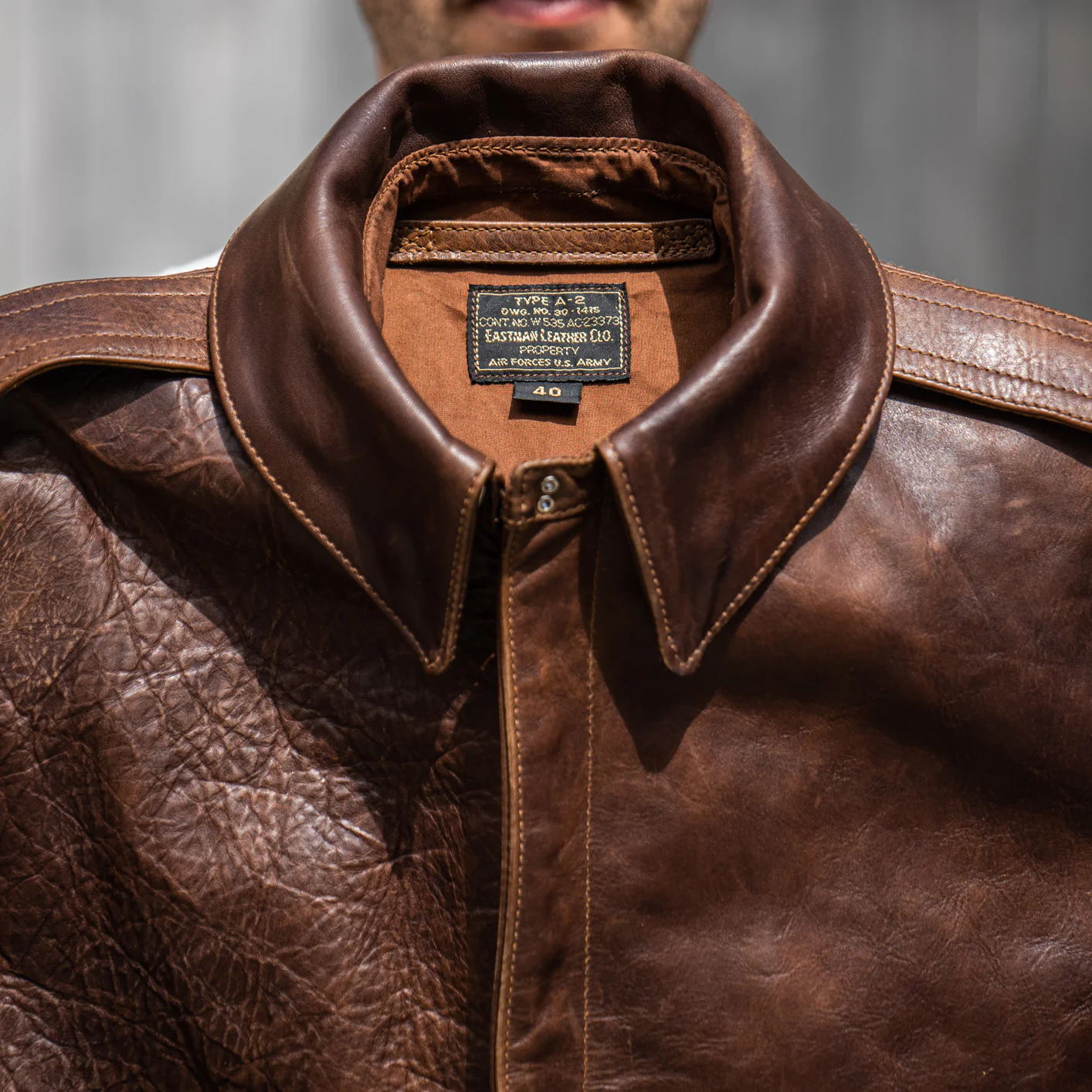 Eastman Leather A-2 “Pearl Harbor” Leather Jacket– American Walnut Horsehide - Image 7