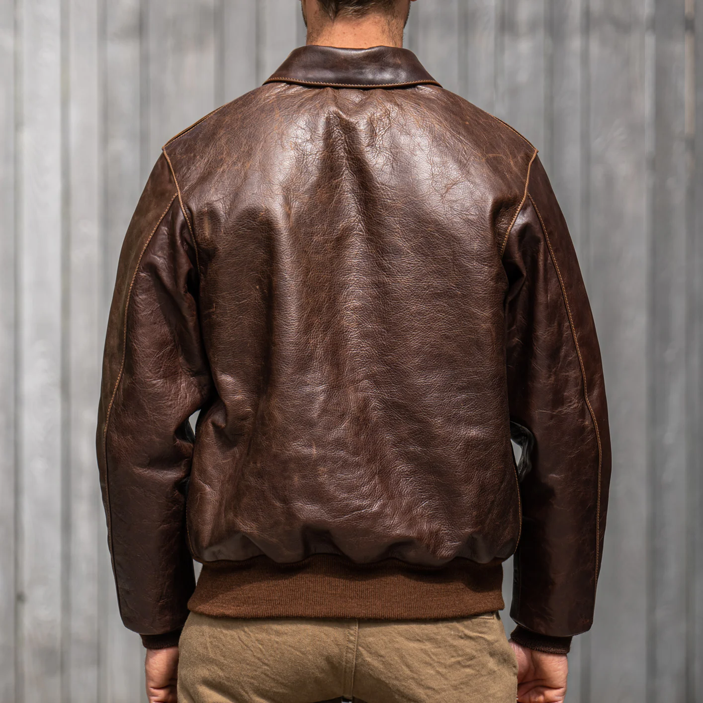 Eastman Leather A-2 Slender Horsehide Leather Jacket– Seal Brown - Image 4