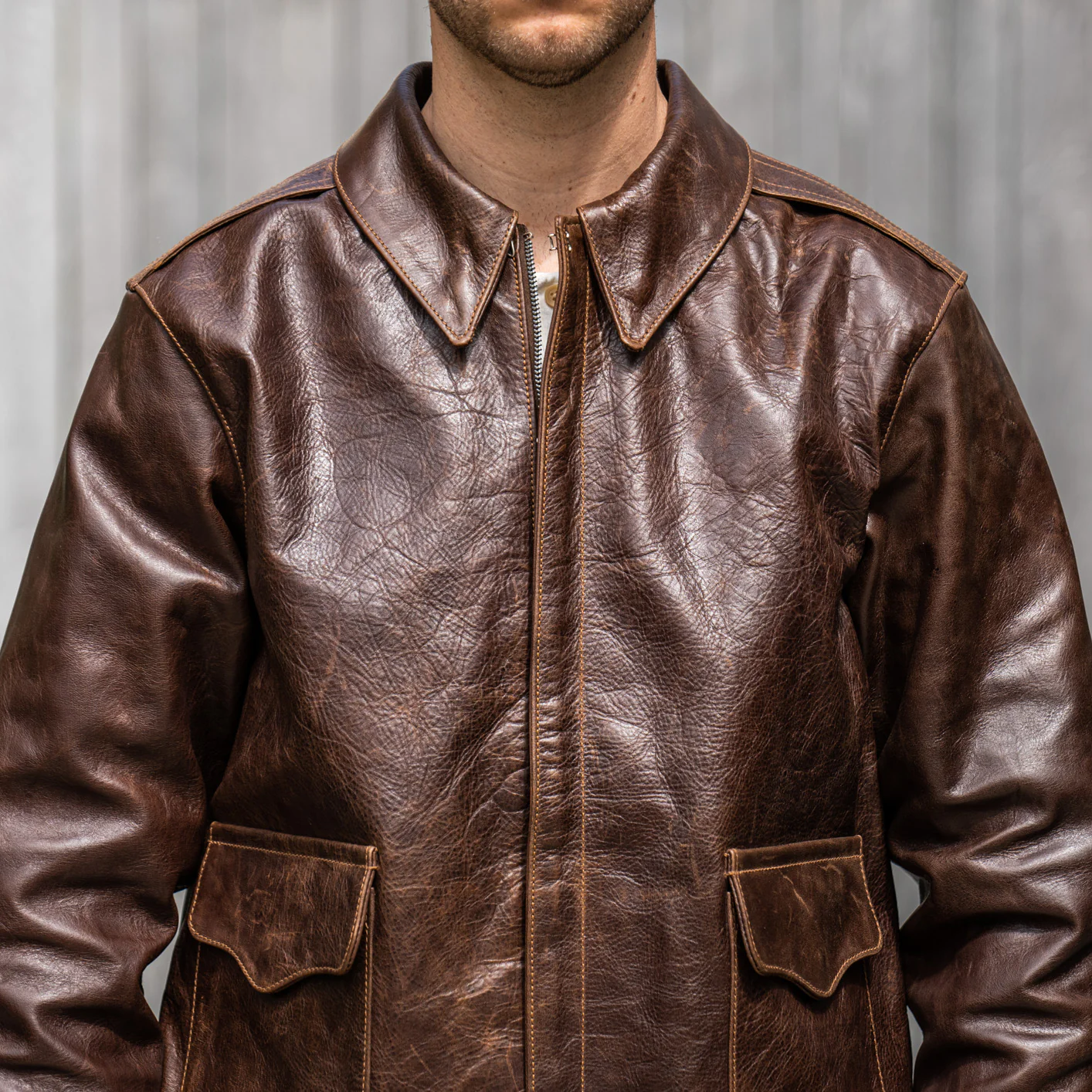 Eastman Leather A-2 Slender Horsehide Leather Jacket– Seal Brown - Image 5