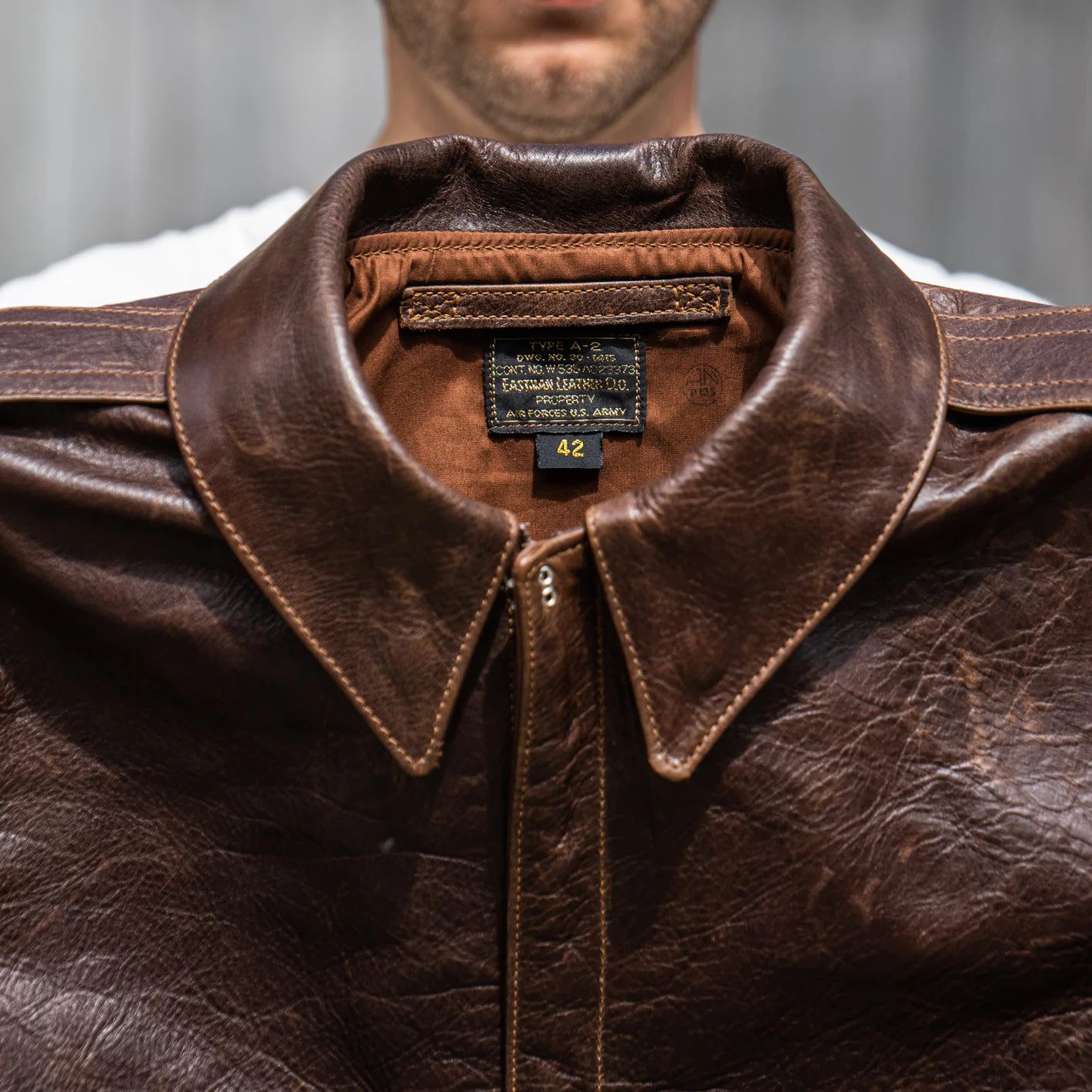 Eastman Leather A-2 Slender Horsehide Leather Jacket– Seal Brown - Image 9