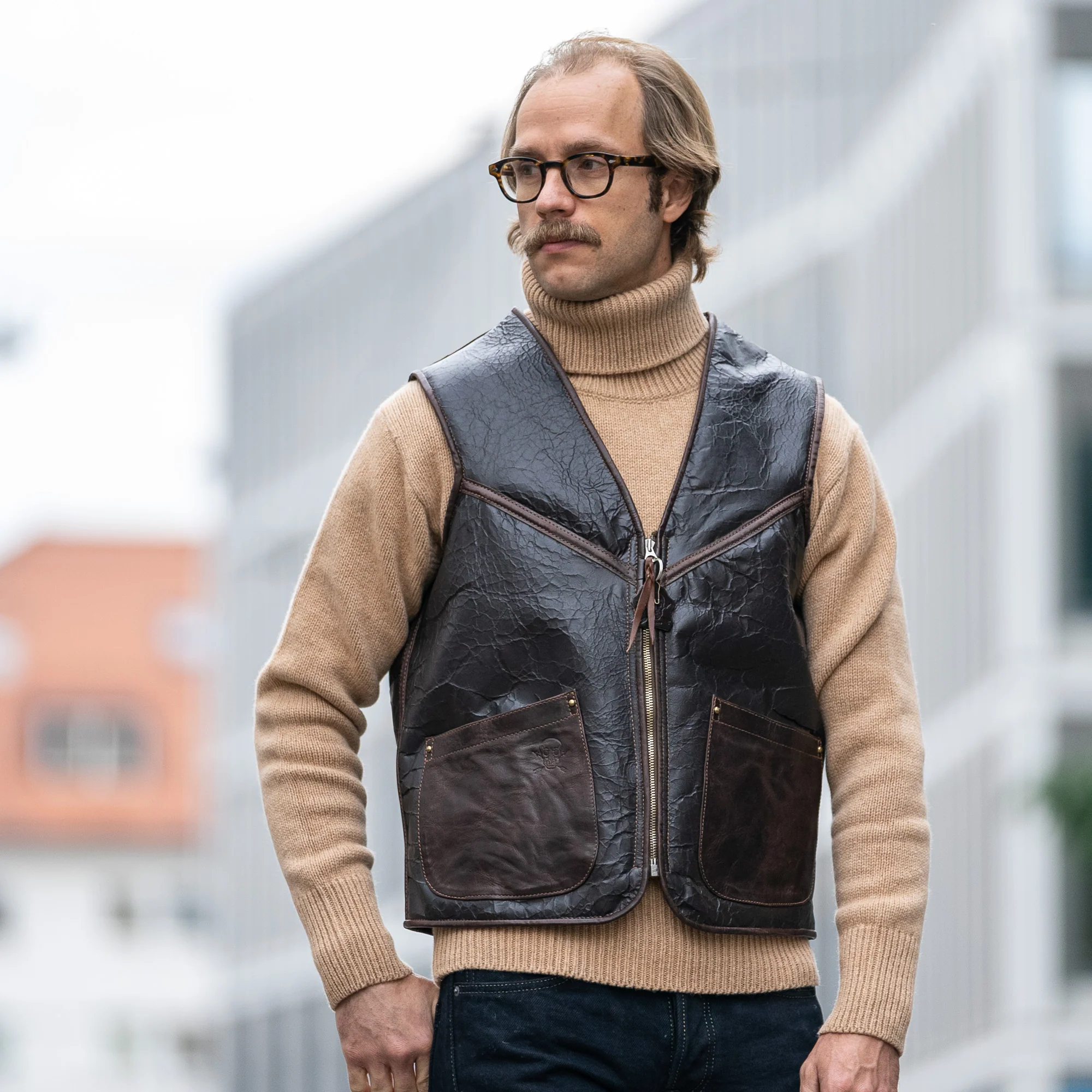 Eastman Leather E.LM.C. Biker Flight Shearling Vest – Vintage Brown - Image 6