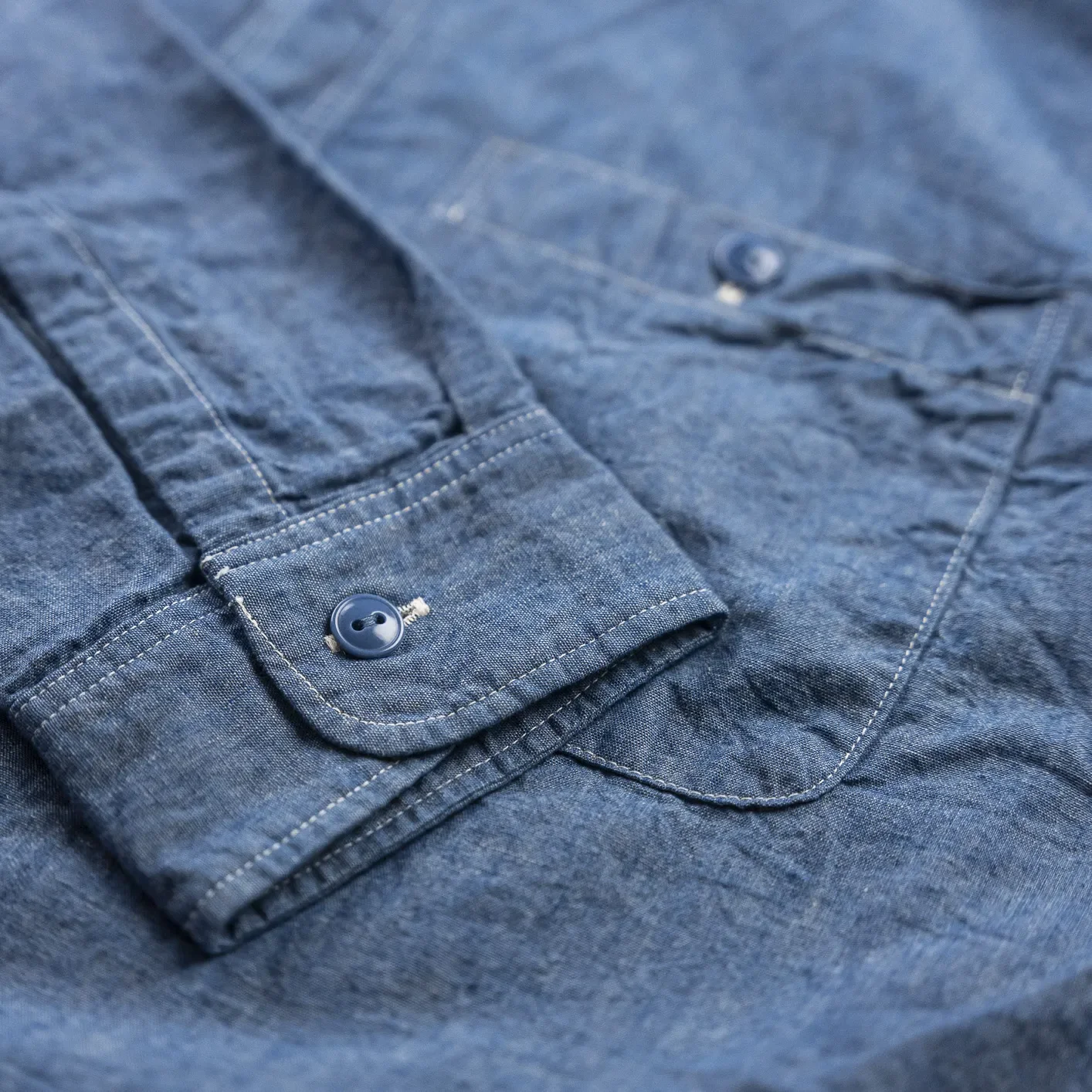Fullcount 4810 1940s USN 5oz Selvedge Chambray Shirt - Blue - Image 3