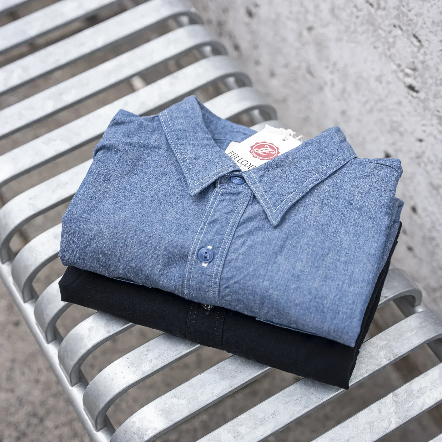 Fullcount 4810 1940s USN 5oz Selvedge Chambray Shirt - Blue - Image 5