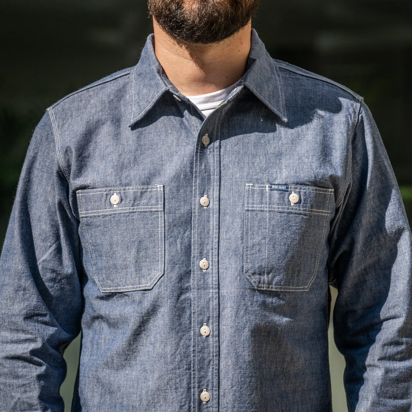 Iron Heart 10oz Selvedge Chambray Work Shirt - IHSH-21 Blue - Image 3