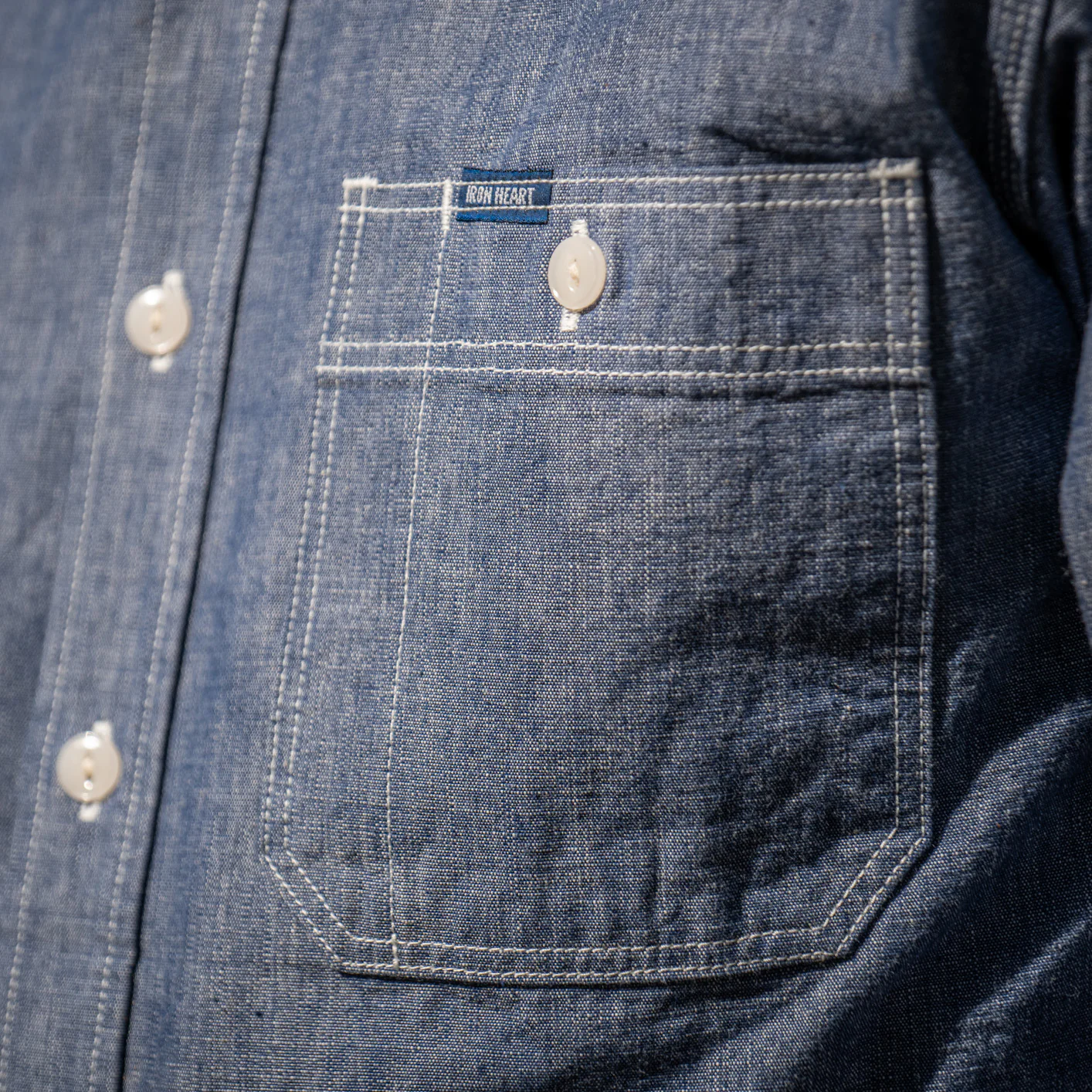 Iron Heart 10oz Selvedge Chambray Work Shirt - IHSH-21 Blue - Image 8