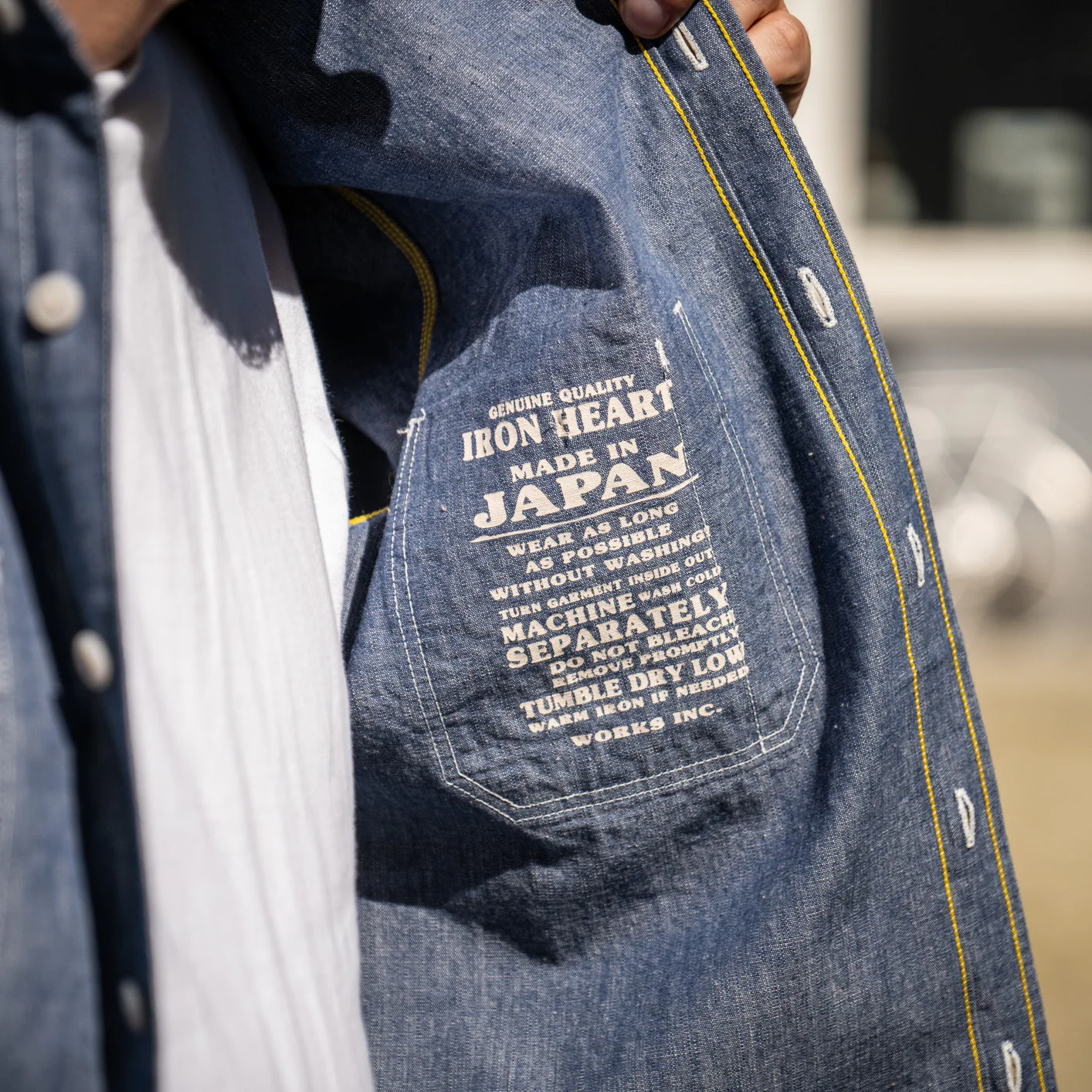 Iron Heart 10oz Selvedge Chambray Work Shirt - IHSH-21 Blue - Image 9