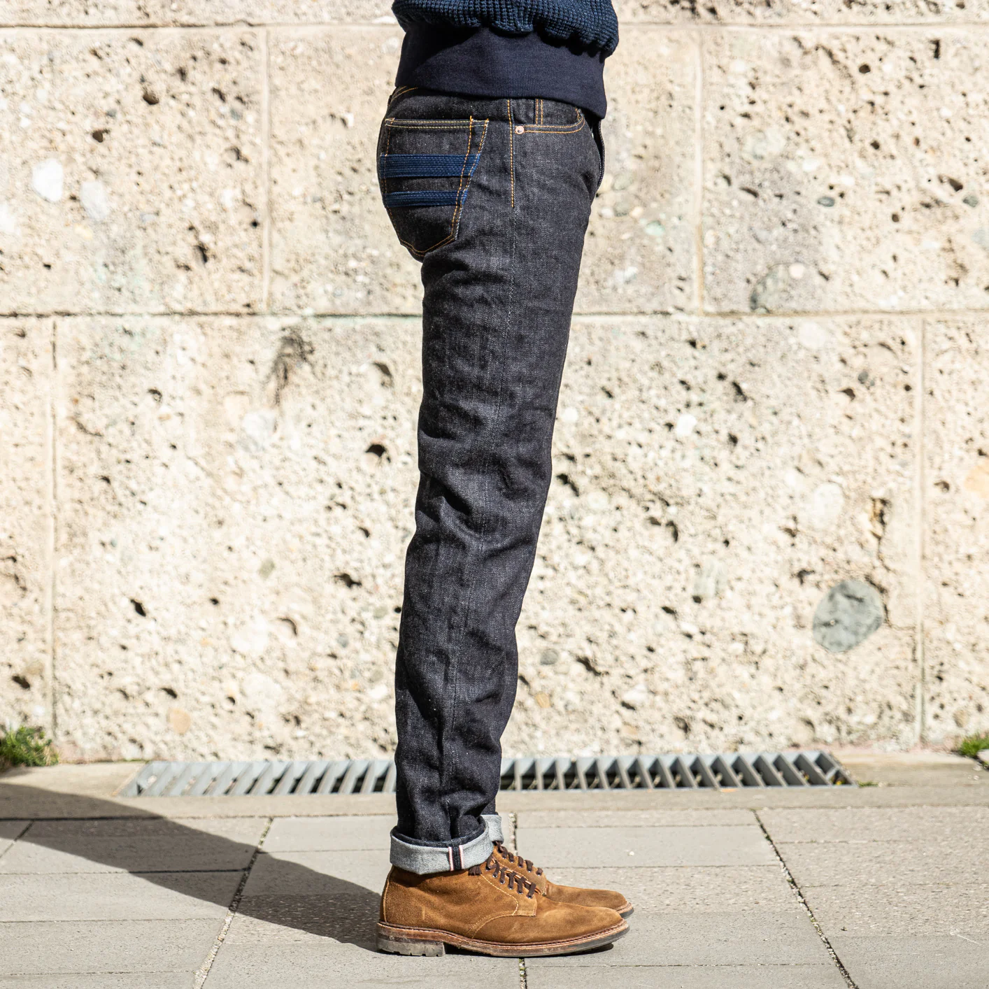 Momotaro 0306-SA 18oz Slim Tapered Jeans – Sashiko GTB Stripes - Image 4