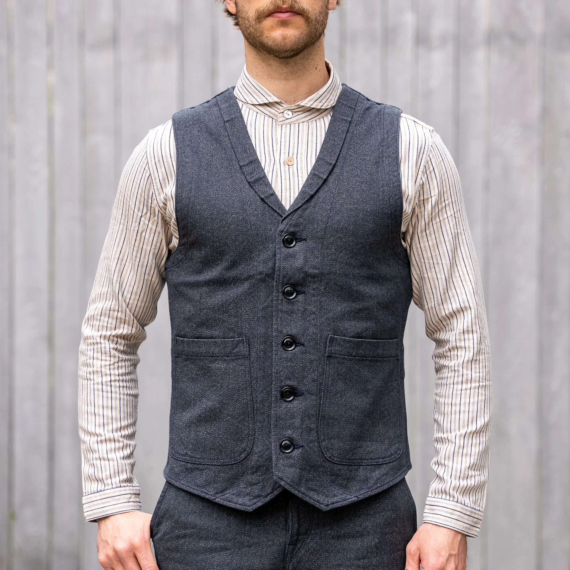 Orgueil OR-5007E Shawl Collar Shirt - Indigo Striped - Image 6