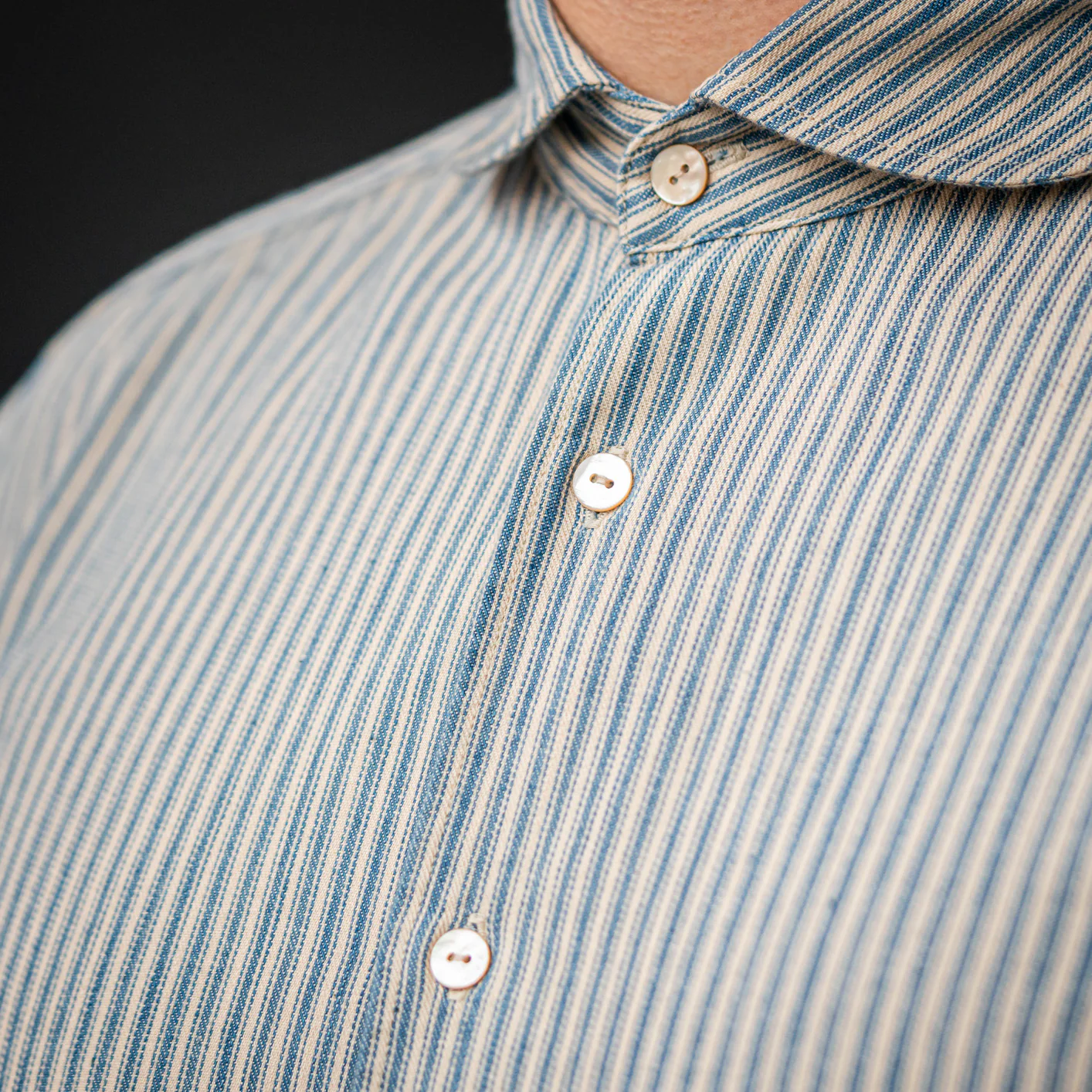 Orgueil OR-5002B Windsor Collar Shirt - Indigo Striped - Image 5