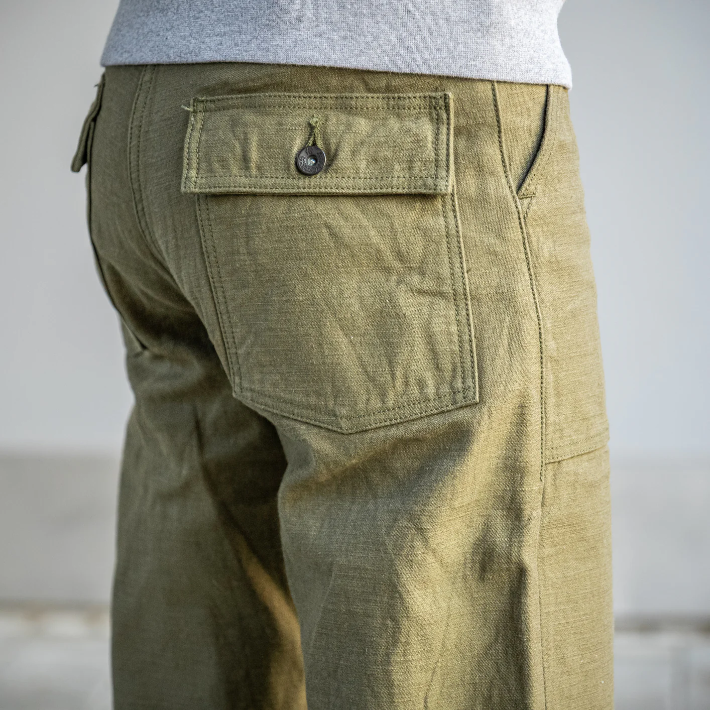 Samurai Jeans 15oz Selvedge Back Satin Baker Pants - Olive / Regular Straight - Image 10