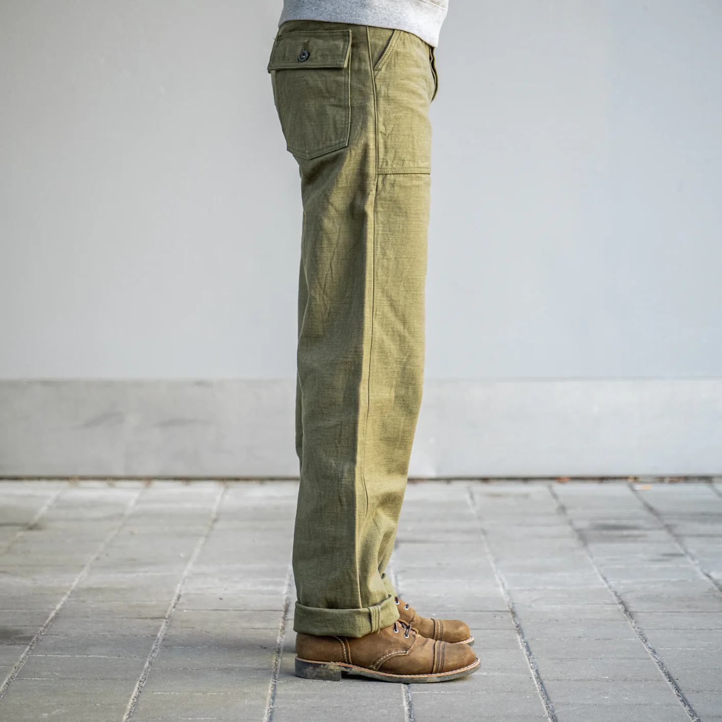 Samurai Jeans 15oz Selvedge Back Satin Baker Pants - Olive / Regular Straight - Image 11
