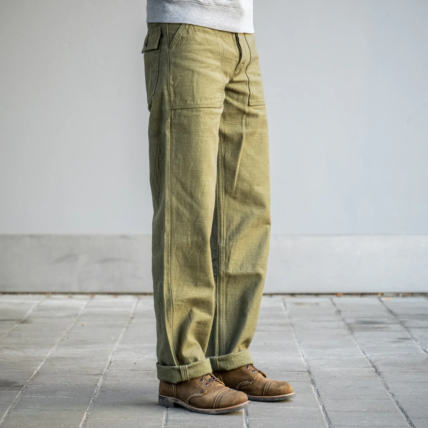 Samurai Jeans 15oz Selvedge Back Satin Baker Pants - Olive / Regular Straight - Image 12