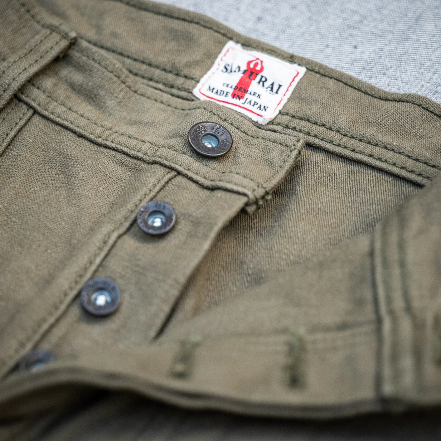 Samurai Jeans 15oz Selvedge Back Satin Baker Pants - Olive / Regular Straight - Image 4