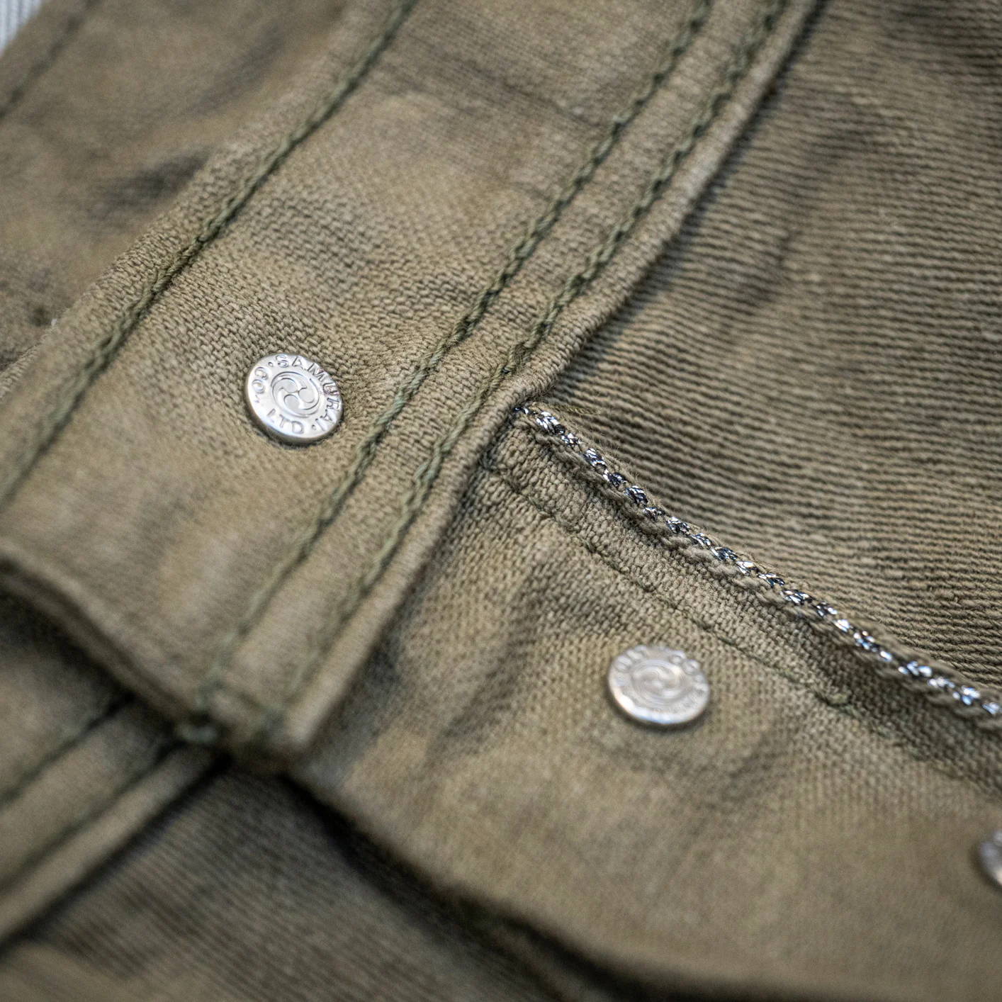 Samurai Jeans 15oz Selvedge Back Satin Baker Pants - Olive / Regular Straight - Image 8