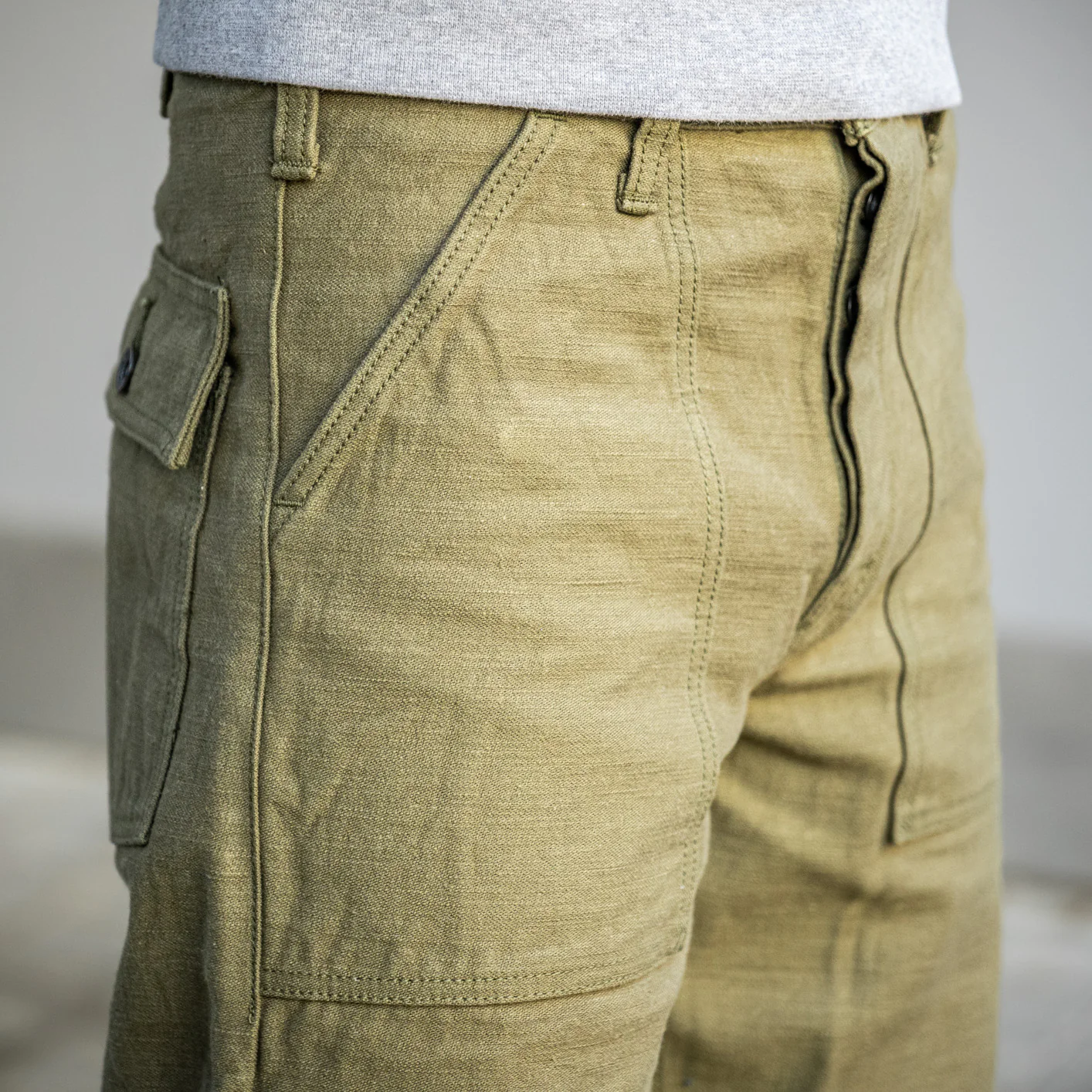 Samurai Jeans 15oz Selvedge Back Satin Baker Pants - Olive / Regular Straight - Image 9