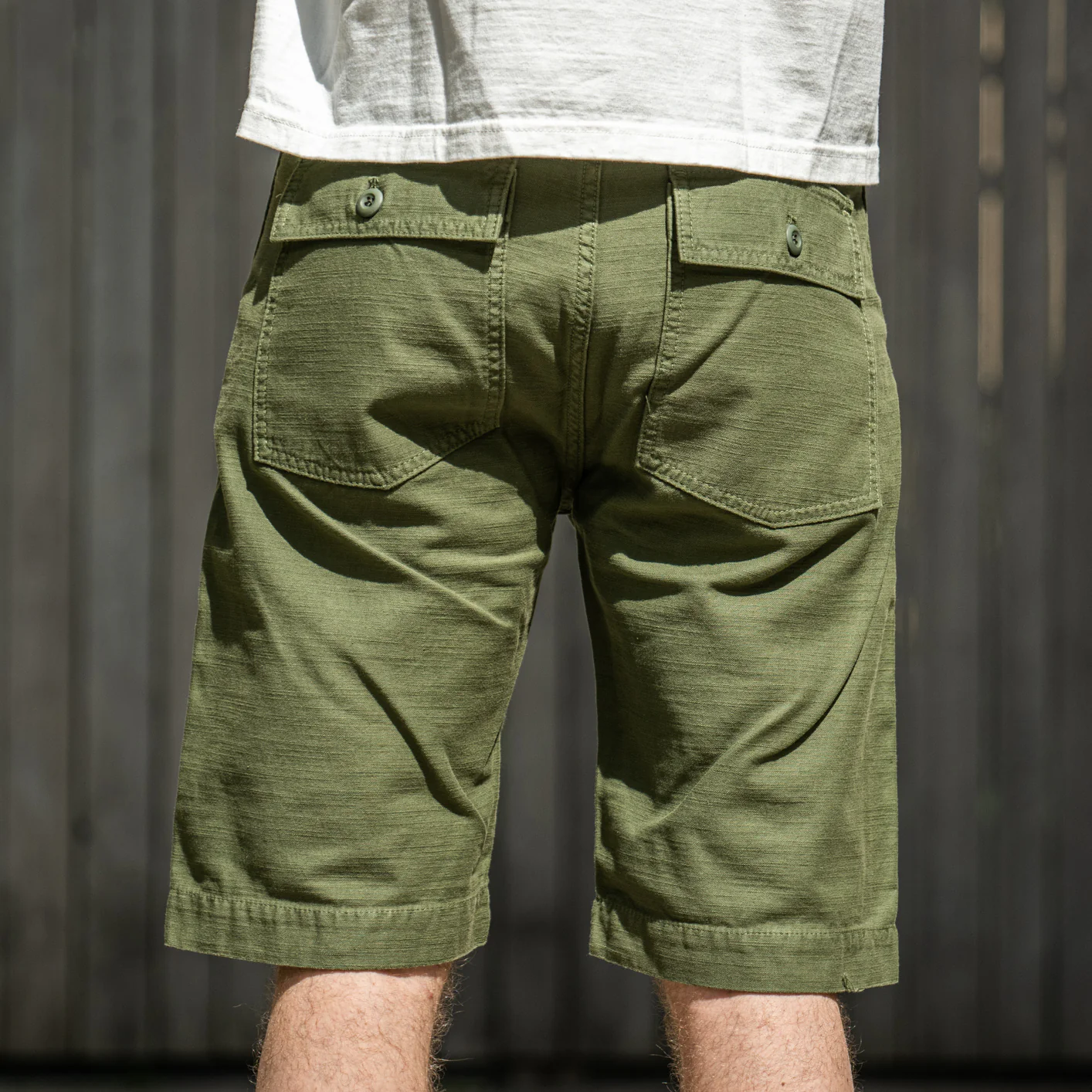 Tellason 8,5oz Fatigue Sateen Shorts – Olive - Image 3