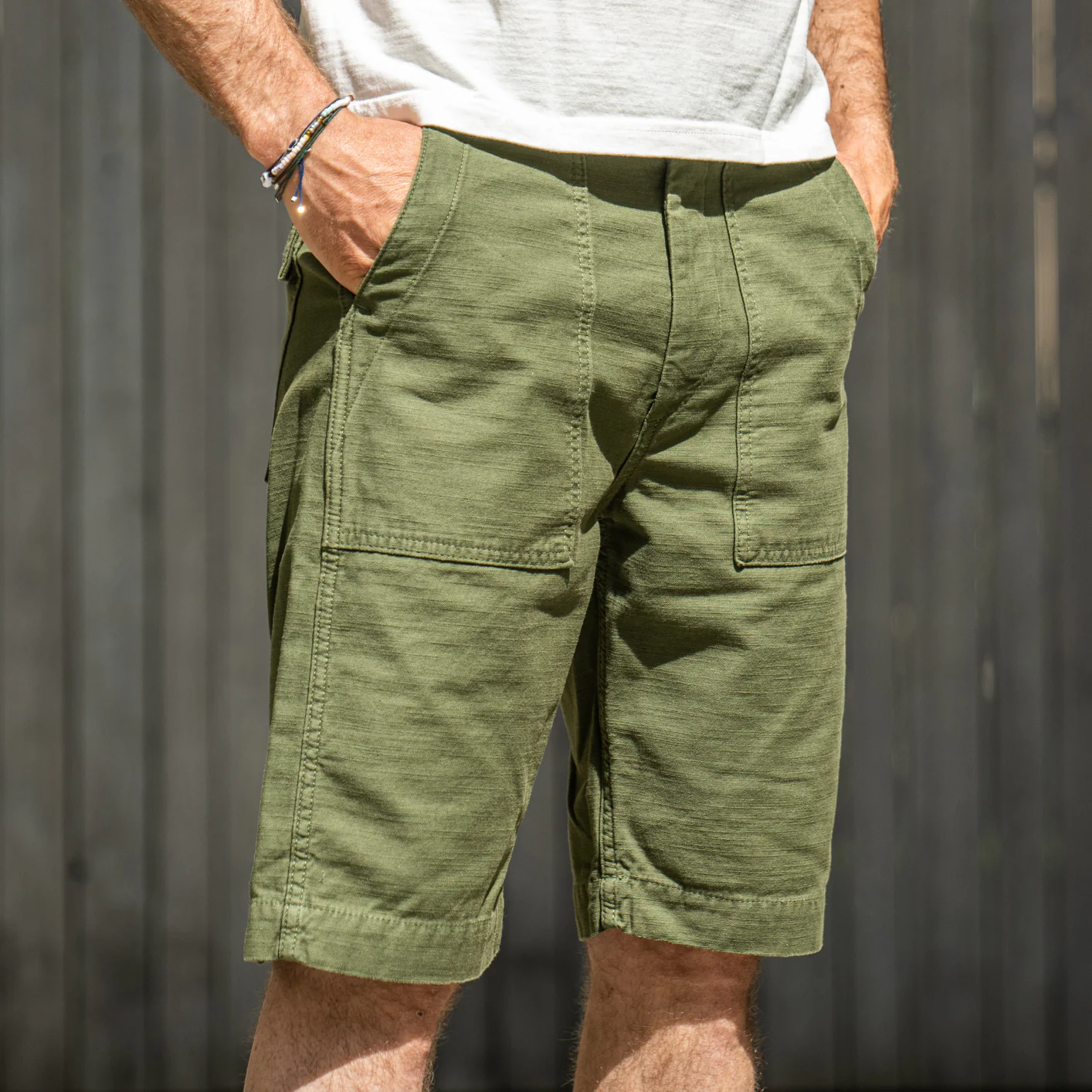 Tellason 8,5oz Fatigue Sateen Shorts – Olive - Image 5