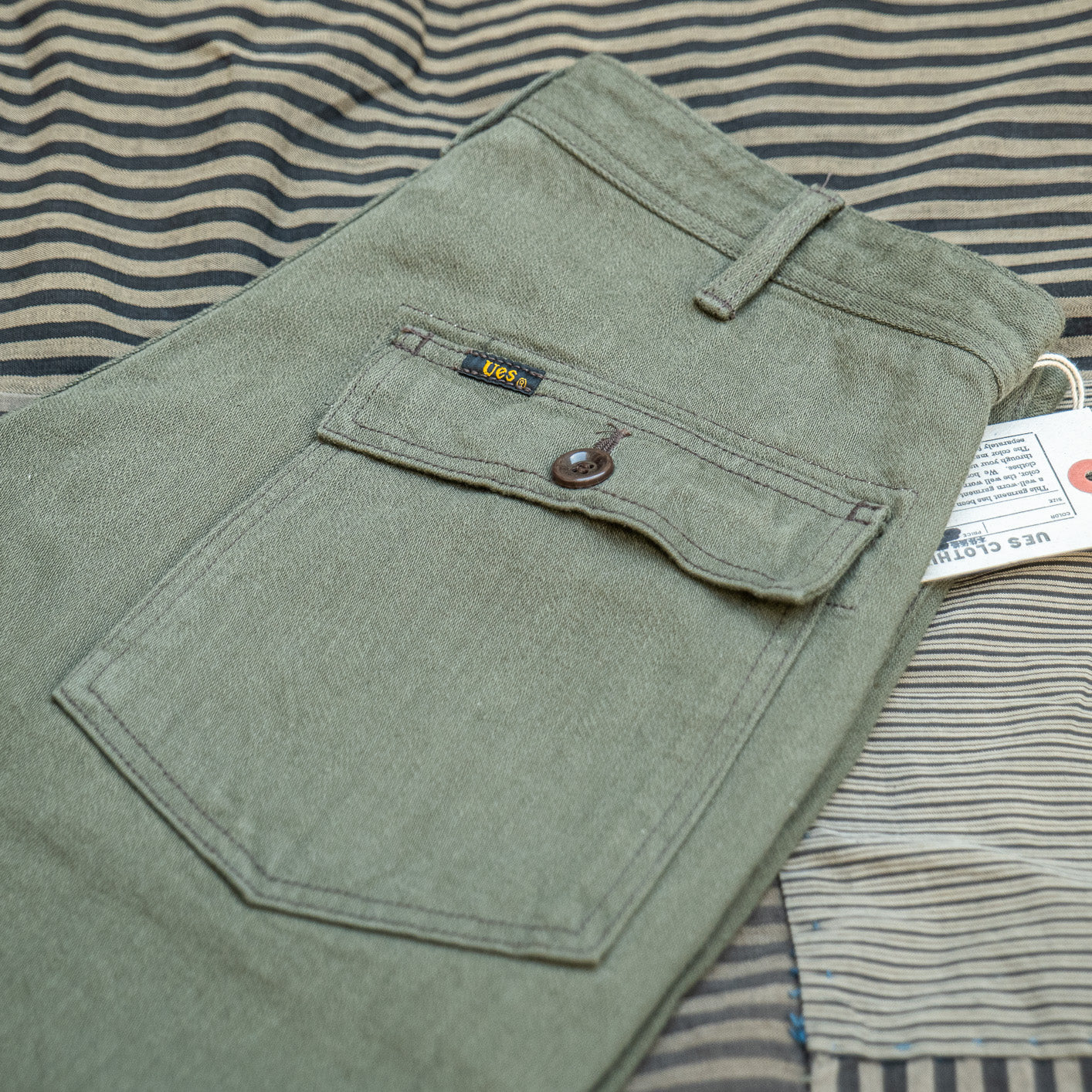UES B402 13,2oz Selvedge Sateen Baker Pants – Olive - Image 4